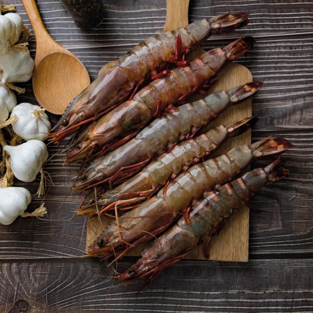 MASNSFIL Premium Semi - IQF Raw HOSO Black Tiger Prawns (4/6, 750g net)-1kg-Food