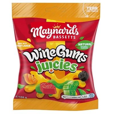 3 x Maynards Bassetts Wine Gums Juicies Sweets Bag 130G Delicious Tasty And Twisty Treat Gift Hamper For Birthday,Christmas Sold By Kidzbuzz