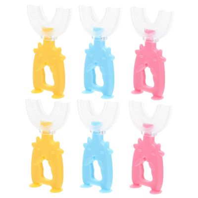 SKISUNO 6pcs Manual U Shaped Toothbrush for Kids Soft Silicone Brush Head 360 Teeth Cleaning Tool Ergonomic Design Mixed Colours
