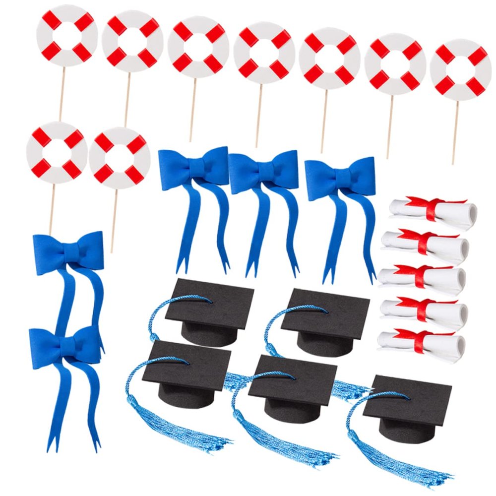 Amosfun 1set Graduation Cake Toppers Doctoral Cap Decor Tassel Bow Tie and Diploma for Graduation Party Celebrations