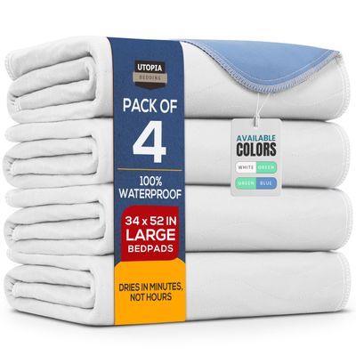 Utopia Bedding (Pack of 4) Waterproof Incontinence Pads Quilted Washable & Absorbent Bed Pad for Adults and Kids 34 x 52 inches (White/Blue), UB04238US