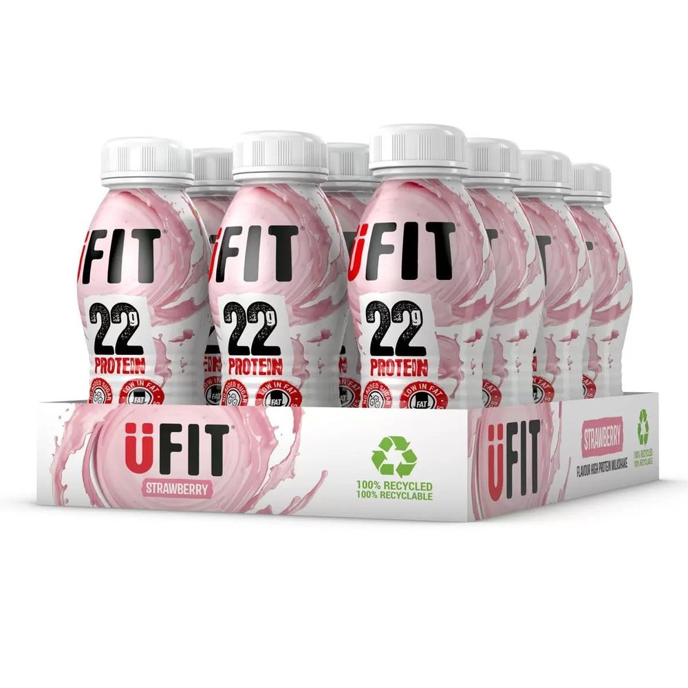 UFIT Strawberry Protein Shake - Contains 22g Of Protein - Pack Of 12 x 310ml - By SFG