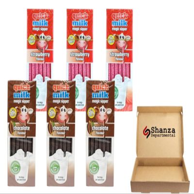 Dr Moo Quick Milk Straw Set - 78 Flavored Straws for Kids: 3X Chocolate (13 Pack) + 3X Strawberry (13 Pack)