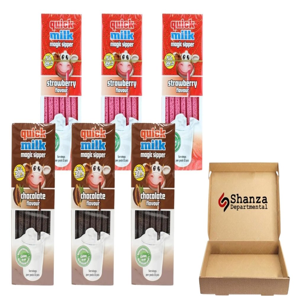 Dr Moo Quick Milk Straw Set - 78 Flavored Straws for Kids: 3X Chocolate (13 Pack) + 3X Strawberry (13 Pack)