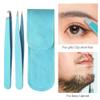 2pcs Eyebrow Tweezers,Stainless Steel Precision Tweezers for Eyebrows Plucking, Ingrown Hair Remover and Facial Hair Removal Tweezers Set(Blue) view 3