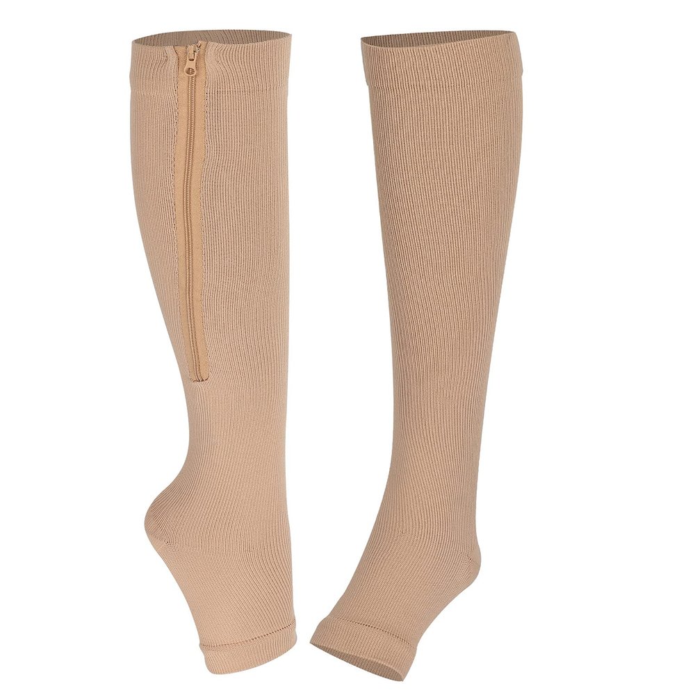 HERCHR Compression Stockings, 2PCS Elasticity Compression Long Socks Support Stocking Nylon Material Elastic Open Toe Leg Socks for Sports Leg Arms