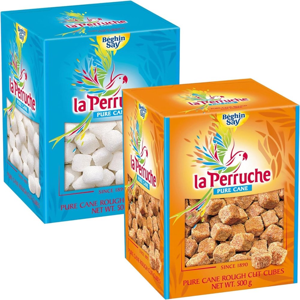 La Perruche White and Brown Natural Cane Sugar Cubes 500g each (Pack of 2)
