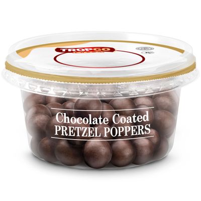 Tropgo Chocolate Coated Pretzel Poppers 150gm Chocolate Tub - Non-GMO Pretzels Coated in Chocolates - Ready-to-Eat Choco Snacks