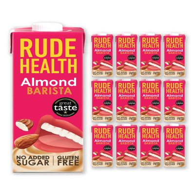 Rude Health 12 x 1 Litre Almond Barista Drink, Dairy Free, 100% Natural Drink, No Added Sugar, Healthy & Vegan Milk, Lactose Free Milk, No Additives, Gluten Free, Recyclable Packaging