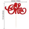 Gyufise 1Pc Valentines Day One Cake Topper Glitter Sweet Heart Valentine's Day 1st Birthday Cake Decorations for Wedding Anniversary Valentine's Day Baby Shower First Birthday Party Supplies Red view 2