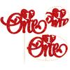Gyufise 1Pc Valentines Day One Cake Topper Glitter Sweet Heart Valentine's Day 1st Birthday Cake Decorations for Wedding Anniversary Valentine's Day Baby Shower First Birthday Party Supplies Red view 3
