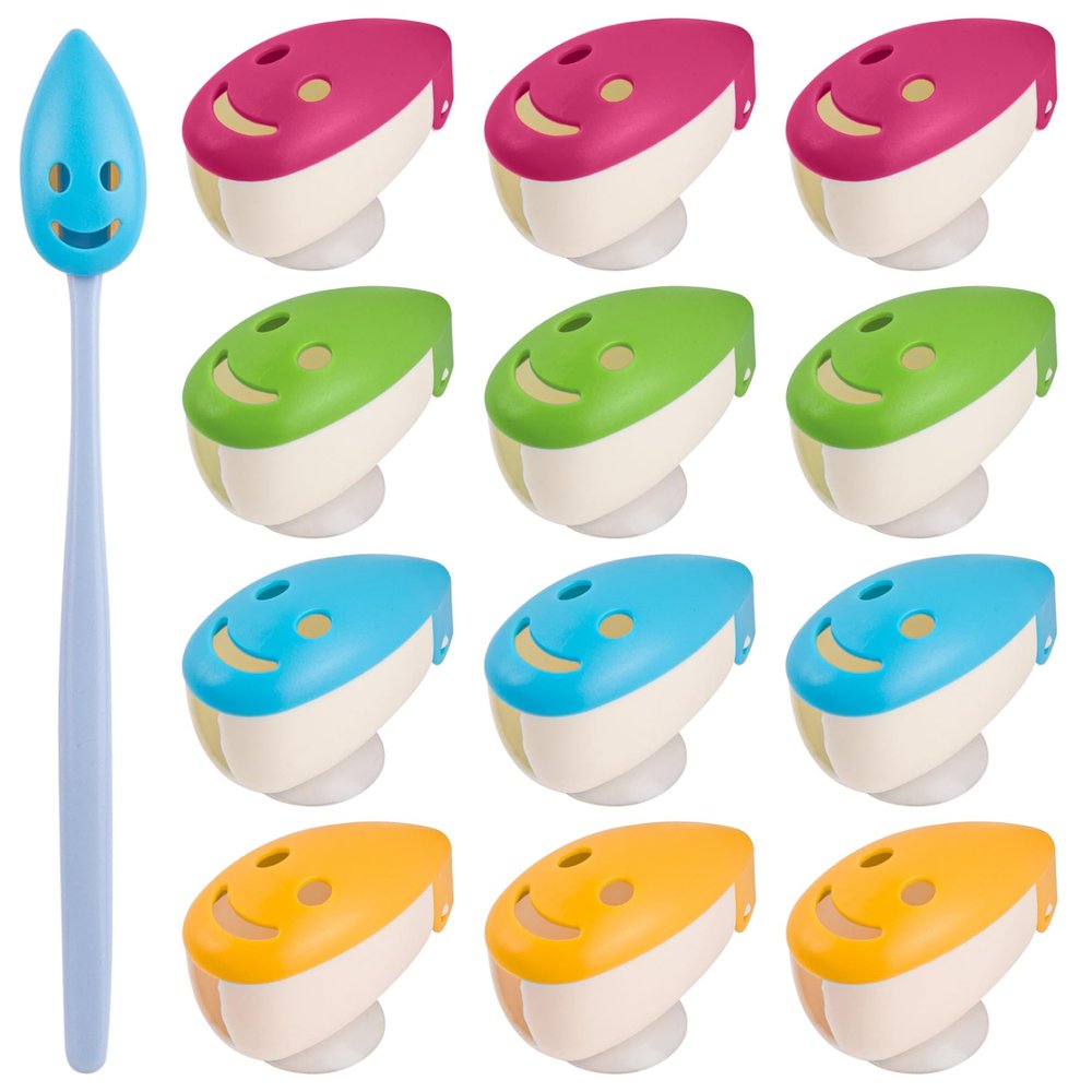 AUEAR, 12 Pack Portable Toothbrush Holder Cover Smile Face Cover With Suction Cup For Home Hotel