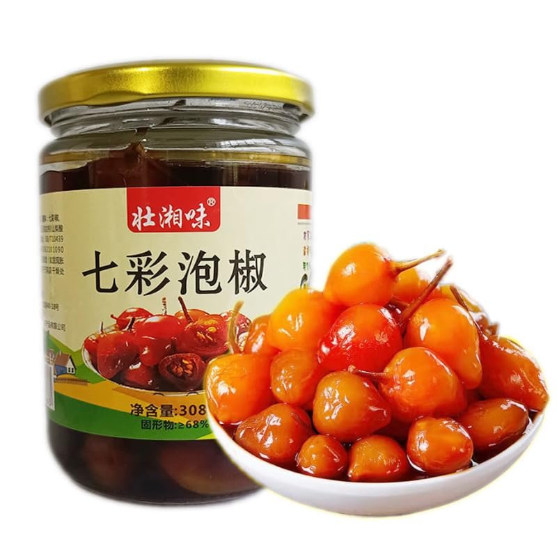 Laba Garlic, Sauce Soaked Garlic, Pickled Peppers, Spicy Papaya Shreds, Guangxi Specialty Kimchi, Farmhouse Vegetable Snacks, Chili Sauce, Seasoning, Side Dishes (Colorful Pickled Pepper 308g,1 can)
