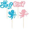 Ephlyn 24Pcs Cupid Boy or Girl Cupcake Toppers Glitter Valentines Day Cupcake Picks Gender Reveal Cake Decoration for Wedding Valentines Party Cake Decor Supplies Blue Pink view 3
