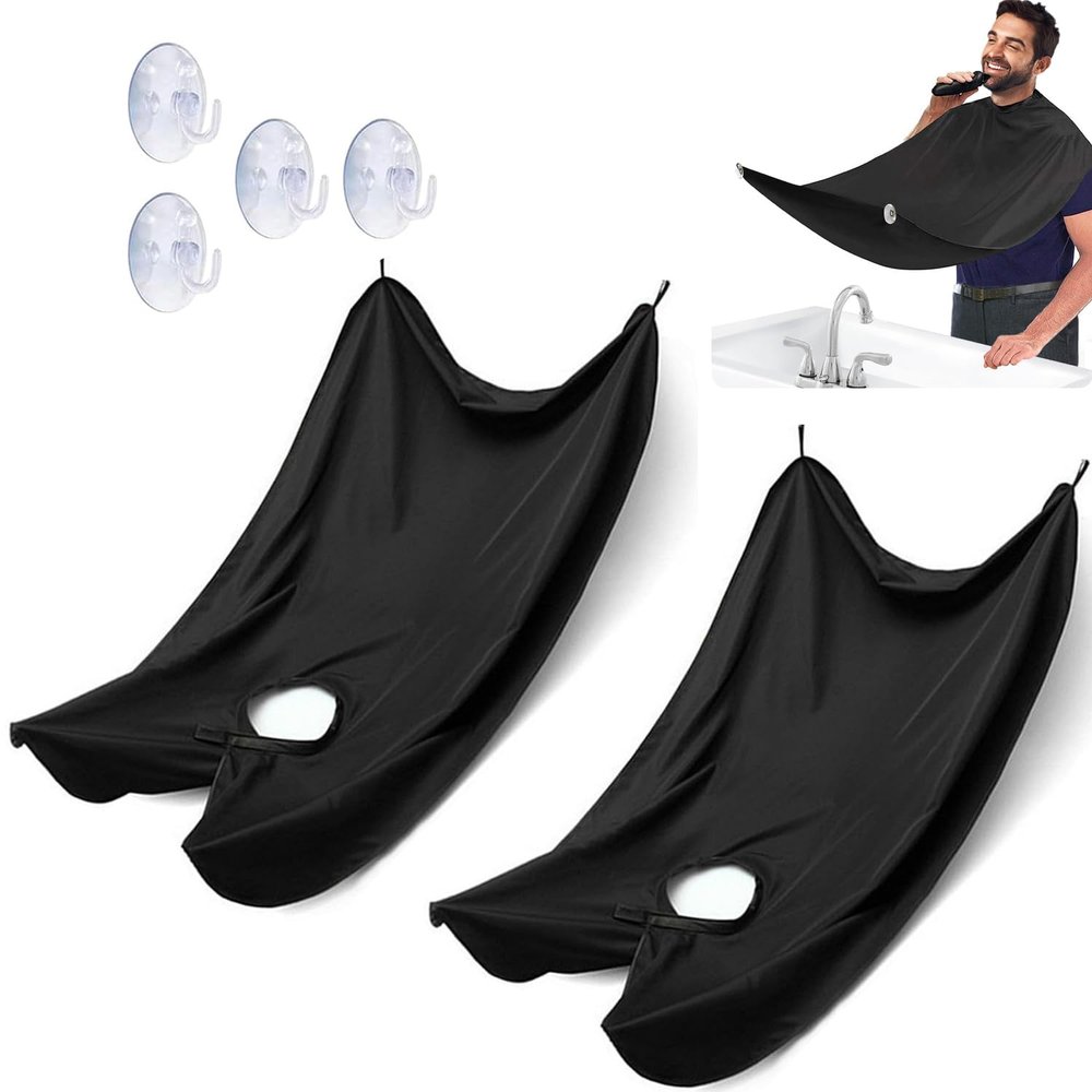 2 PCS Portable Beard Shaving Bib Apron with 2 Suction Cups Beard Hair Catcher Waterproof Non-Stick Grooming Cloth, for Beard Hair Catcher Shaving & Trimming