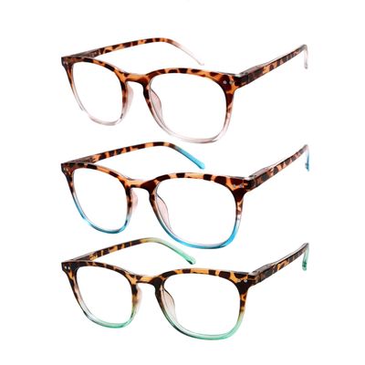 Dolarosey Vintage Reading Glasses_ 3 Pack Spring Hinge_ Ultra-Clear Vision_Matte Finish for a Smooth Feel and Classy Design (Blue Green Transparent, 1.75x)