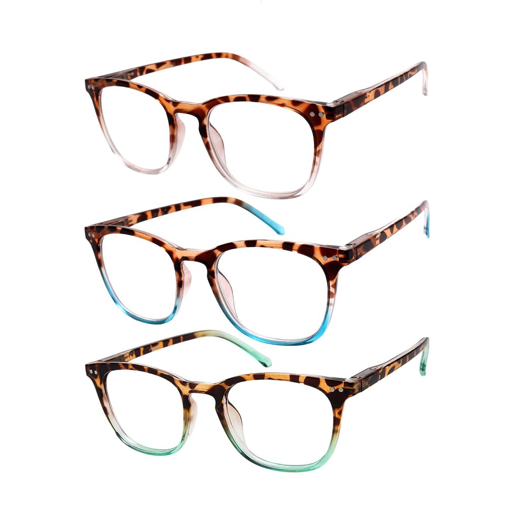 Dolarosey Vintage Reading Glasses_ 3 Pack Spring Hinge_ Ultra-Clear Vision_Matte Finish for a Smooth Feel and Classy Design (Blue Green Transparent, 1.75x)