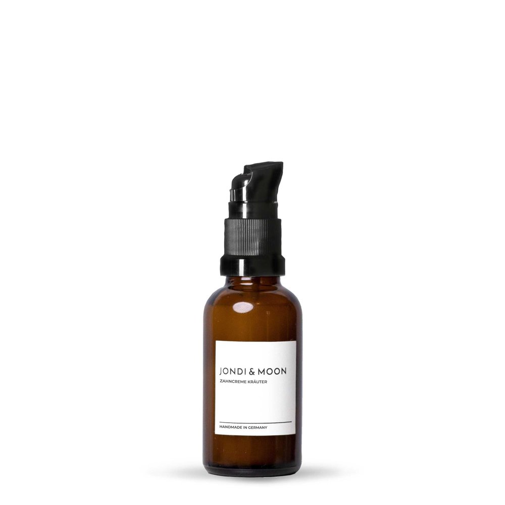 Jondi&Moon Toothpaste Herbs - 50 ml Glass Bottle - Refillable Toothpaste with Fluoride in Dispenser with Natural Ingredients - Vegan, Natural Cosmetics