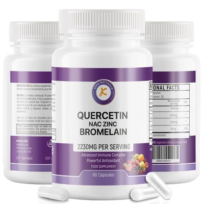 Quercetin with Bromelain, NAC and Zinc - Powerful Quercetin Blend - 2230mg per Serving - Immune & Respiratory Support - Non-GMO, Gluten-Free, Vegan - 60 Veggie Caps, Anti-Aging