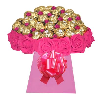 Red flower Chocolate Bouquet Hamper Ferero Personalised Gift Present Box Dairy Milk White Orange Small Large Sweets Candy Flowers Rose Gold Purple Her (Extra large)