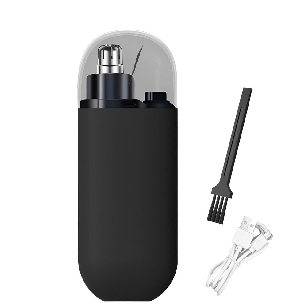 Portable Nose Hair Trimmer,with Brush Electric Cleanlook Nose Hair Trimmer, 360Capture of Nose Hair, Rechargeable Nose Hair Trimmer for Men and Women (Color : Black)