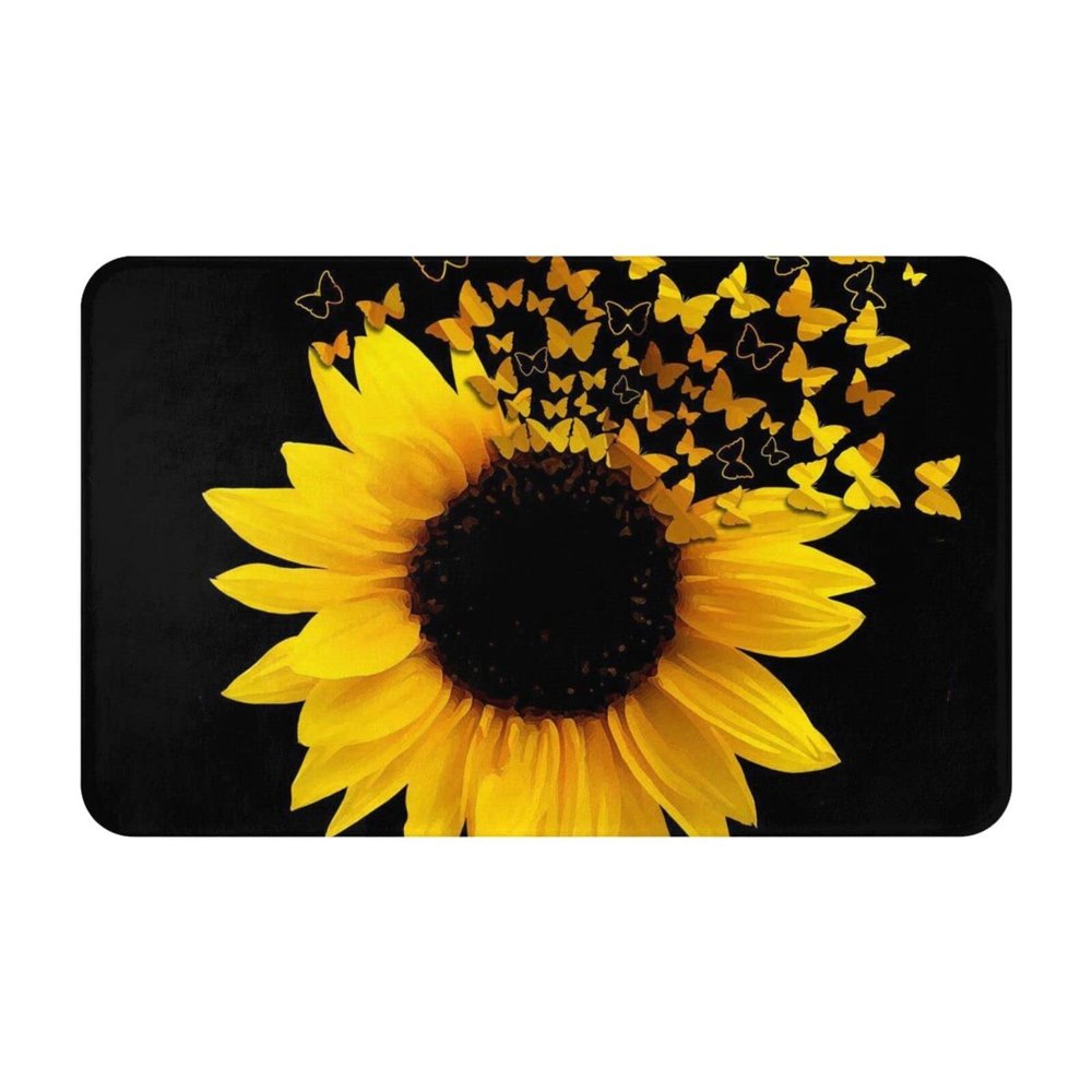 VANANI Sunflower Floral Butterflies Art Flannel Non-Slip Carpet,Easy To Take Care Of,Moderate Thickness,Suitable For Front Door,Garage Door,Back Door,Bedroom And Kitchen.