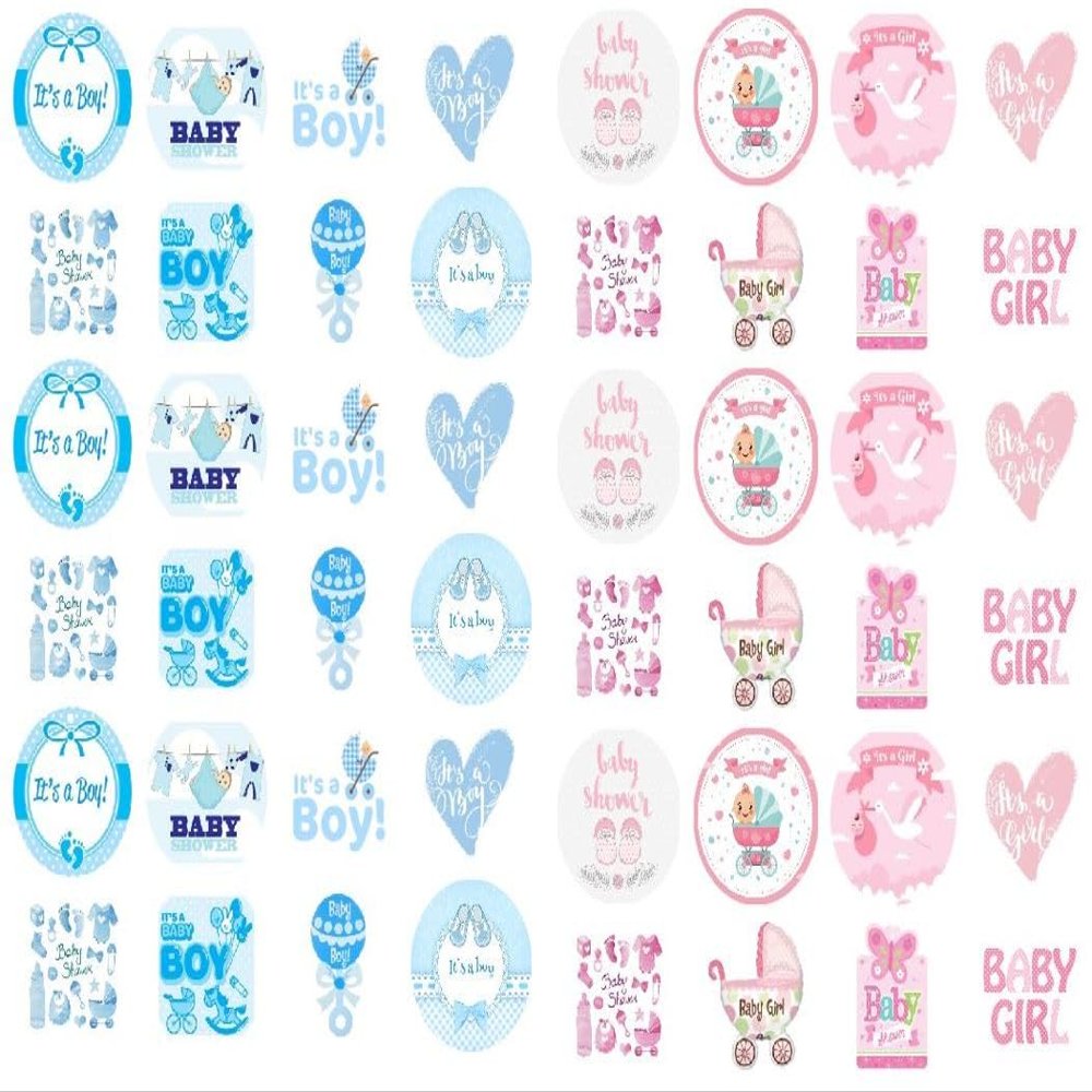 24 PRECUT Edible Baby Shower Boy Girl Cupcake Fairy Cake Wafer Decoration Toppers (Boy)