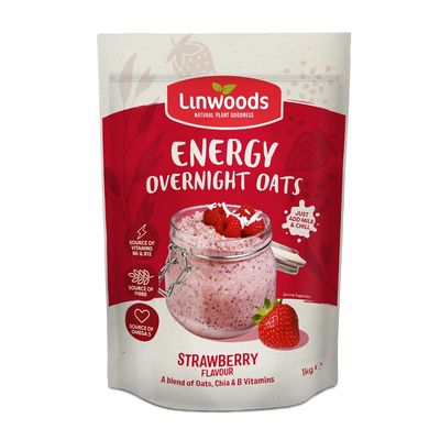 Linwoods Strawberry Energy Overnight Oats | 1kg Porridge Oats | Healthy Breakfast Food | Vegan Friendly & Gluten Free