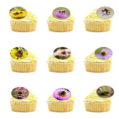 24 Pre-Cut Bumblebee Flower Themed Edible Wafer Paper Cake Toppers Decorations