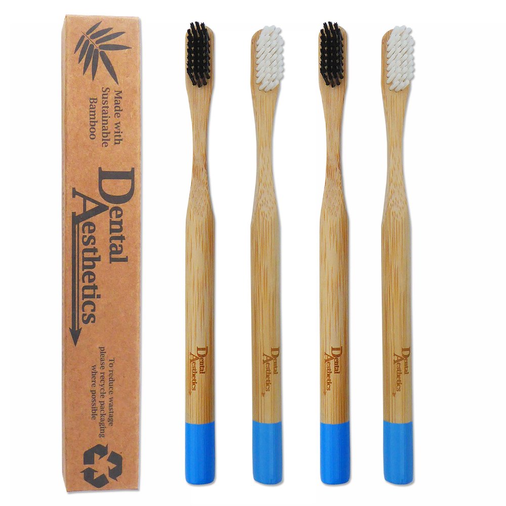 4 x Bamboo Toothbrushes ~ Hard Firm Bristles Smokers Stain Removal