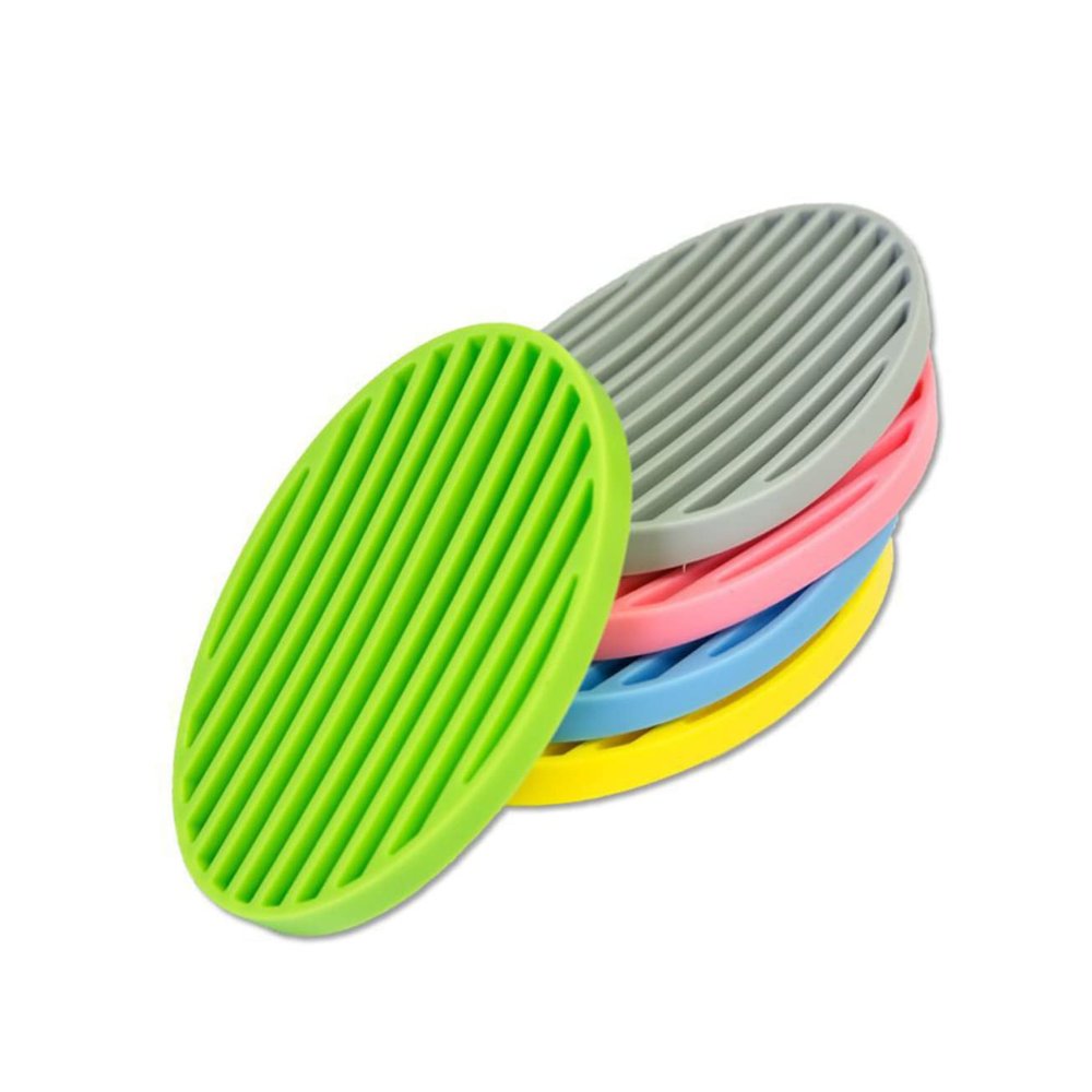 MAGICLULU Silicone Soap Dish and Drainage Tray Set Grey Non-slip Soap Holder for Bathroom and Kitchen 2pcs Set with Quick-drying Pad and Sponge Storage