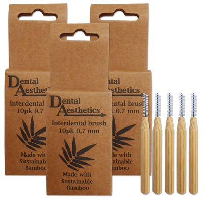 Bamboo Interdental Brushes 3 Packs ~ 10 Brushes Per Pack (0.7mm)