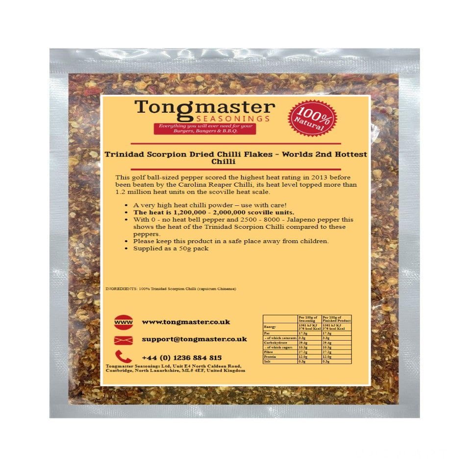 Trinidad Scorpion Dried Chilli Flakes - Worlds 2nd Hottest Chilli - 100g