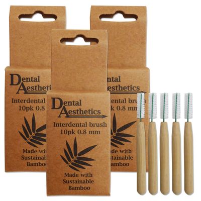 Bamboo Interdental Brushes 3 Packs ~ 10 Brushes Per Pack (0.8mm)