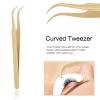 Stainless Steel Eyelash Tweezer, Straight and Curved Tip Tweezers Lash Extension Tweezer Application Eyelash Extension Supplies Nippers for Eyelash Extensions and Nail (Curved view 3