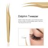 Stainless Steel Eyelash Tweezer, Straight and Curved Tip Tweezers Lash Extension Tweezer Application Eyelash Extension Supplies Nippers for Eyelash Extensions and Nail (Dolphin view 3