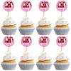 24 PCS Pink Disco Ball Cupcake Toppers, Disco Ball Cupcake Picks, Mini Disco Ball Cake Toppers Disco Theme Cake Decorations for Disco Theme Party 70s Disco Party Decorations view 1