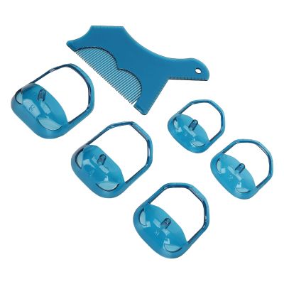 Beard Shaping Template, 5 Sizes Beard Shaping Tool, Universal Scale with Comb for Home (Blue)