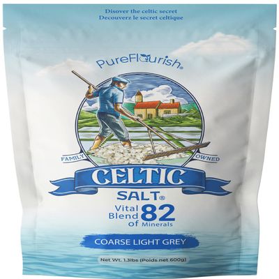 Pure Flourish Celtic Sea Salt - 600g | 100% Unrefined Celtic Salt | Rich in Essential Minerals | Hand Harvested Light Grey Celtic Salt Crystals from France