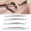 Eyelash Extension Tweezers Set, Eyelash Extension Tweezers Professional for Beauty Salon (Silver Metal) view 2