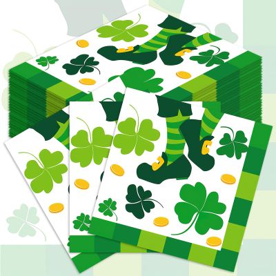 100 Pcs St Patricks Party Napkins St Patricks Paper Napkins St. Patrick's Day Paper Napkins Green Clover Disposable Dinner Napkins for Irish Holiday Saint Patrick's Party Supplies, Classic