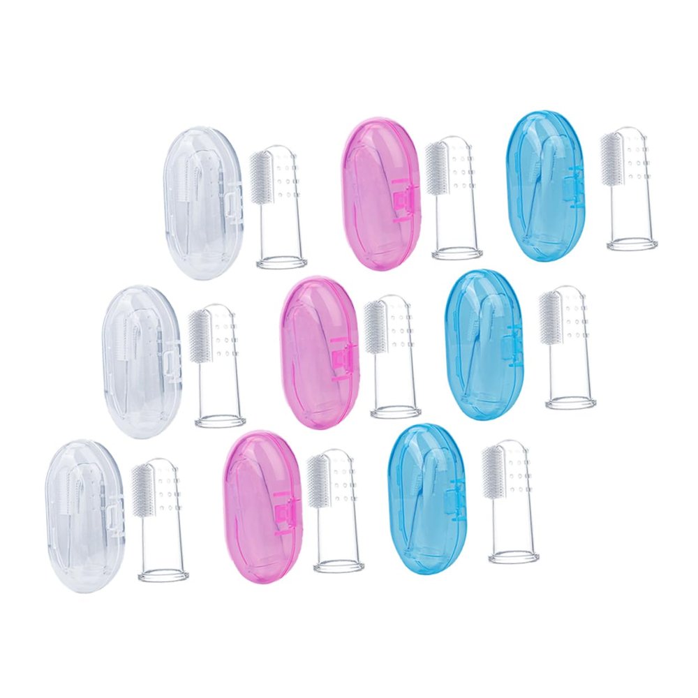 Mobestech Silicone Baby Finger Toothbrush 9pcs Set with Storage Box Infant Oral Cleaning Brush Teeth Cleaner Gum Massager for 0-3 Years Old
