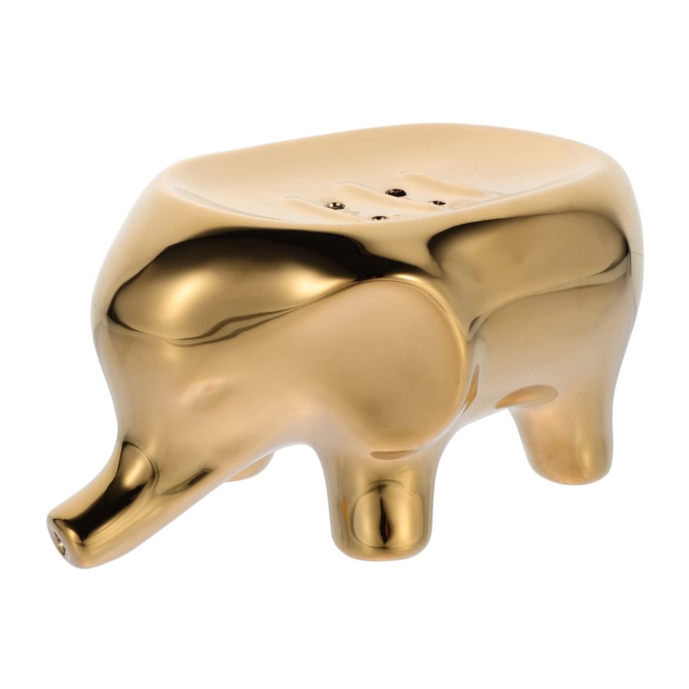 IMIKEYA Ceramic Elephant Soap Dish Drainer Self Draining Soap Holder Bathroom Supply