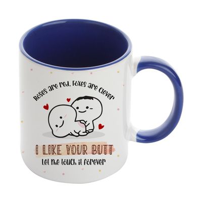 Anniversary Mug, Roses are Red, Foxes are Clever, I Like Your Butt, Valentine's Day Gift, Inside Coloured Coffee, Tea Mug. (Navy Blue)
