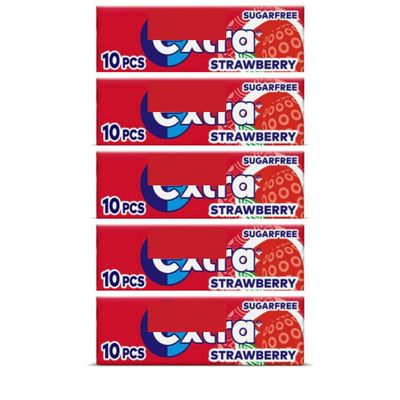 5 x packs Ex Strawberry Flavour Sugar Free Chewing Gum - Freshens Breath, Helps with Oral Hygiene for Healthy Teeth and Gums