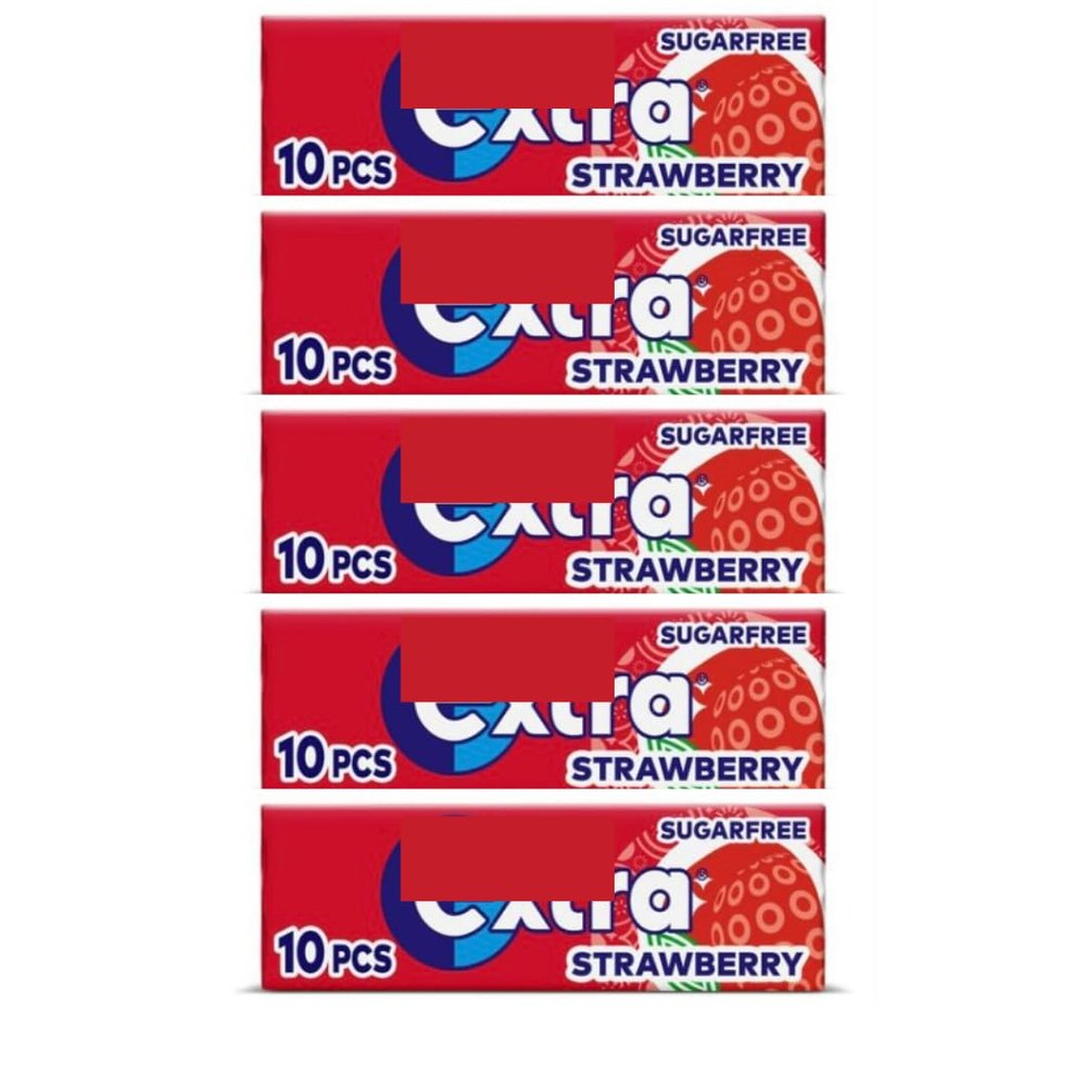 5 x packs Ex Strawberry Flavour Sugar Free Chewing Gum - Freshens Breath, Helps with Oral Hygiene for Healthy Teeth and Gums