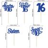 30pcs 16th Birthday Cupcake Toppers - Sixteen Happy 16th Cupcake Picks - Cheers to Sweet 16 Cake Decorations - Deep Blue Glitter view 2