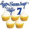 30Pcs 7th Birthday Cupcake Toppers Glitter Seven Happy 7 Cupcake Picks Cheers to 7 Years Old Cake Decorations for 7th Birthday Party Supplies Deep Blue view 1