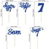 30Pcs 7th Birthday Cupcake Toppers Glitter Seven Happy 7 Cupcake Picks Cheers to 7 Years Old Cake Decorations for 7th Birthday Party Supplies Deep Blue view 2