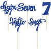 30Pcs 7th Birthday Cupcake Toppers Glitter Seven Happy 7 Cupcake Picks Cheers to 7 Years Old Cake Decorations for 7th Birthday Party Supplies Deep Blue view 3
